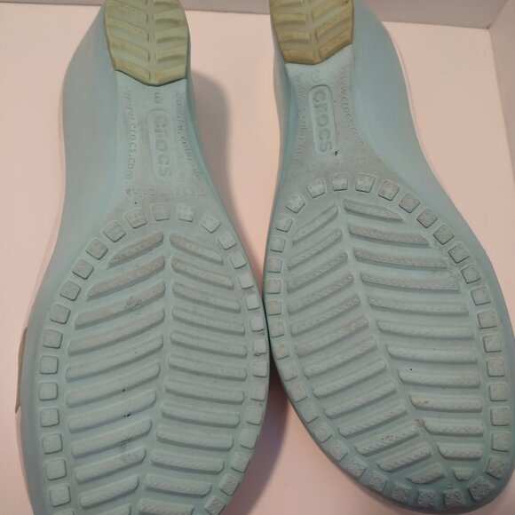 Crocs Sassari Wedge Sandals Women's size 9 White light blue Open Toe Wedge Heels - Picture 7 of 8